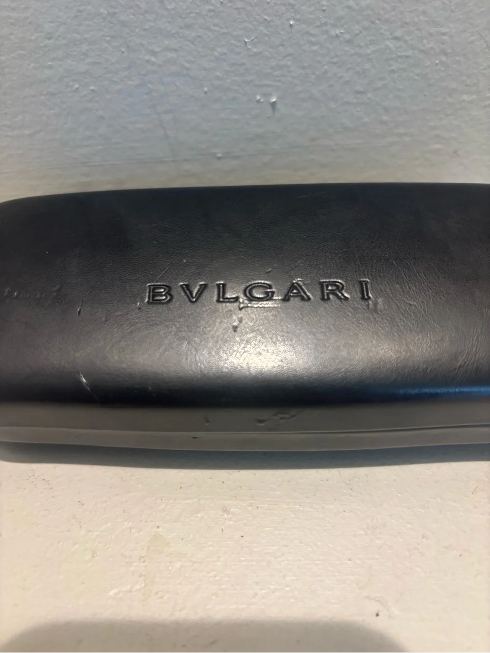 Bulgari Black tan hard Leather Logo Eyewear Case clam fashion, glam designer